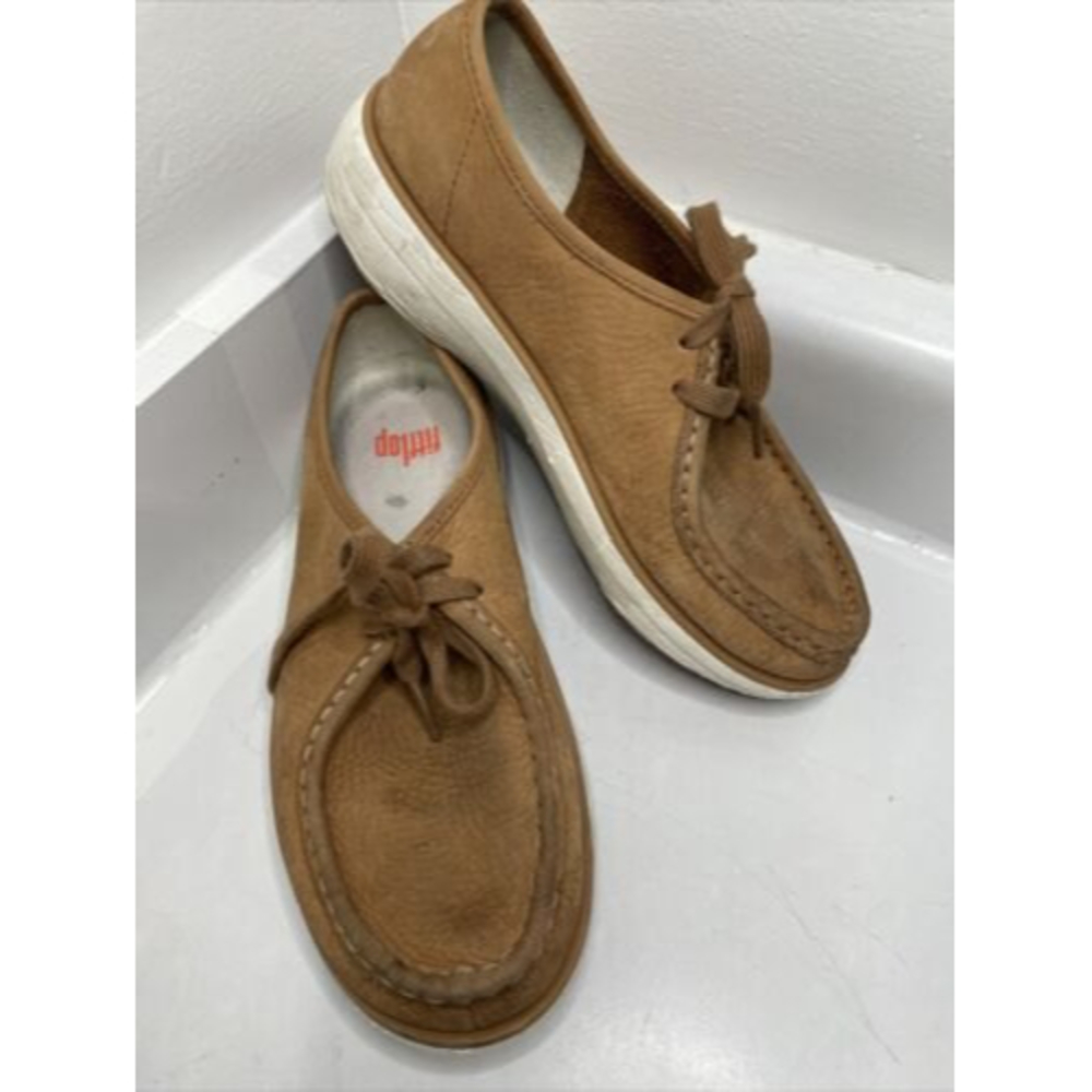 FitFlop Loaff Timberwolf Leather Lace-Up Moccasin Shoes Women's Size 7 Brown